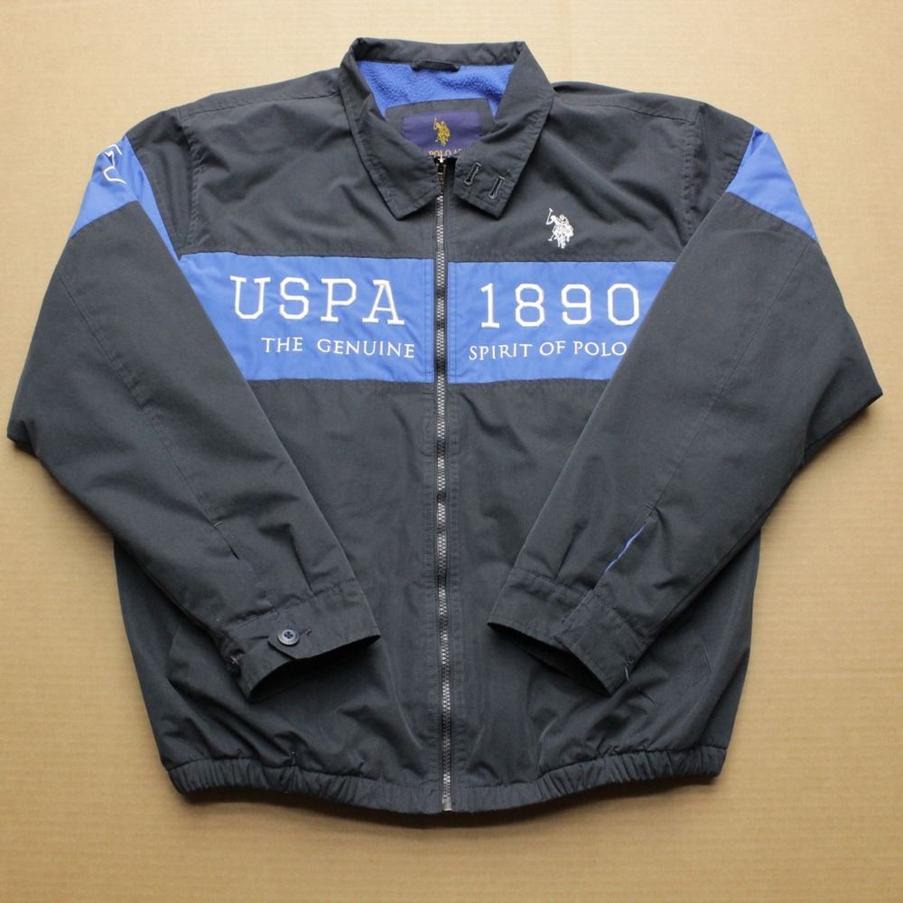 U.S. Polo ASSN Harrington G9 Jacket Mens L Black Color Block Fleece Lined Zip